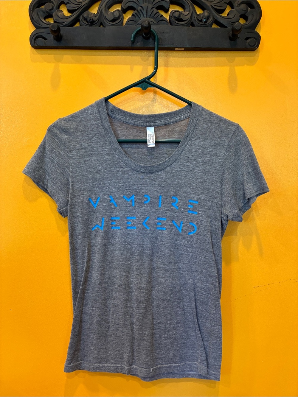 American Apparel Heather Gray Women's Graphic Tee with Blue Print